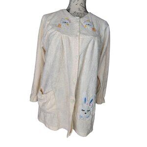 Vintage Rabbit Kitten Pajama Top Button Front Cardigan Pockets Shanghai Kitsch